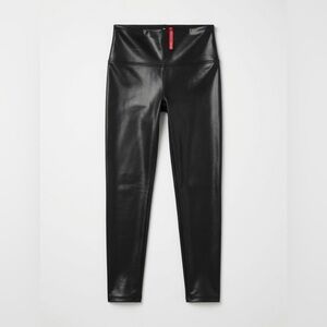 SPANX High-Waist Faux-Leather Leggings in Black with Red Tag